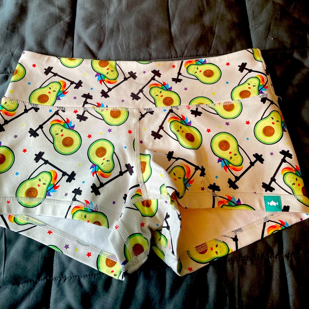WODBottom CrossFit Shorties in cute avocado print. Size small